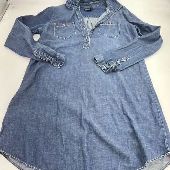 Lucky Brand Denim Linen Blend Shirt Dress Size Medium Blue - Picture 1 of 4